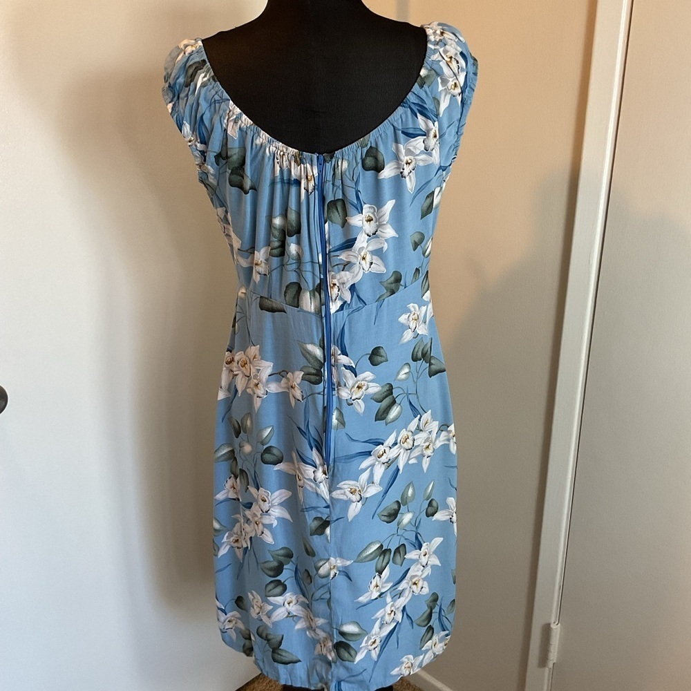 Hilo Hattie Blue Floral Sheath Midi Dress Size Small Wedding Cocktail - Picture 6 of 6